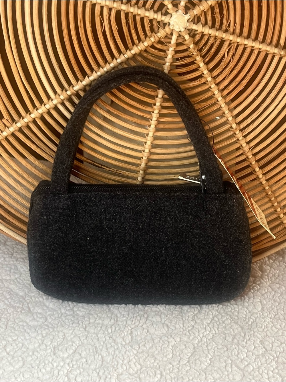 NWT Vintage ESPRIT Black Mini Handbag Felt Wool Top Handle Purse Y2K